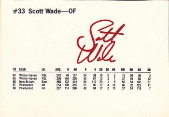 1989 Dunkin' Donuts Pawtucket Red Sox #NNO Scott Wade Back