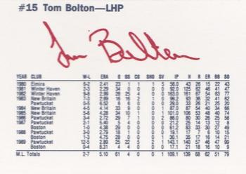1990 Dunkin' Donuts Pawtucket Red Sox #2 Tom Bolton Back