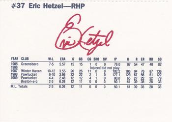 1990 Dunkin' Donuts Pawtucket Red Sox #9 Eric Hetzel Back