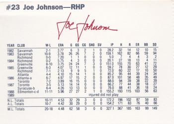 1990 Dunkin' Donuts Pawtucket Red Sox #11 Joe Johnson Back