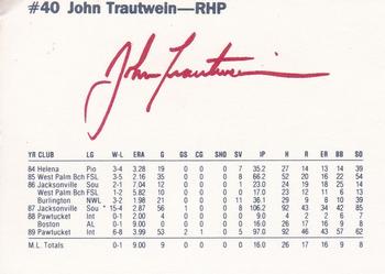 1990 Dunkin' Donuts Pawtucket Red Sox #26 John Trautwein Back