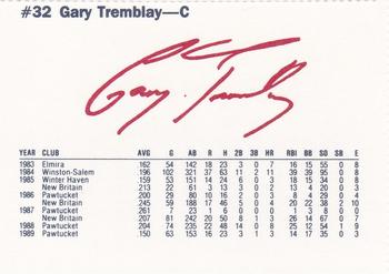 1990 Dunkin' Donuts Pawtucket Red Sox #27 Gary Tremblay Back