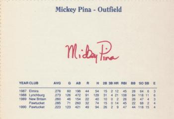 1991 Dunkin' Donuts Pawtucket Red Sox #NNO Mickey Pina Back