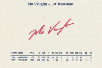 1991 Dunkin' Donuts Pawtucket Red Sox #NNO Mo Vaughn Back
