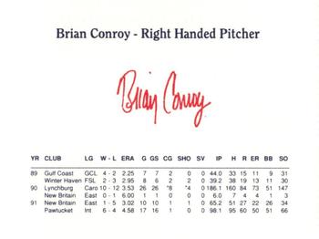 1992 Dunkin' Donuts Pawtucket Red Sox #NNO Brian Conroy Back