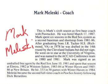 1992 Dunkin' Donuts Pawtucket Red Sox #NNO Mark Meleski Back