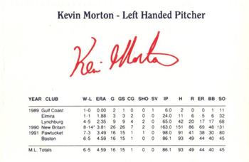 1992 Dunkin' Donuts Pawtucket Red Sox #NNO Kevin Morton Back