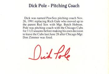 1992 Dunkin' Donuts Pawtucket Red Sox #NNO Dick Pole Back