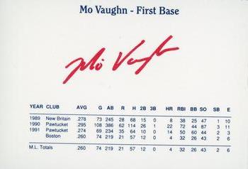 1992 Dunkin' Donuts Pawtucket Red Sox #NNO Mo Vaughn Back