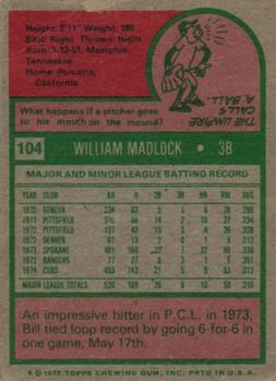 1975 Topps #104 Bill Madlock Back