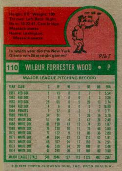 1975 Topps #110 Wilbur Wood Back