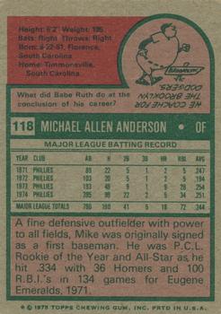 1975 Topps #118 Mike Anderson Back
