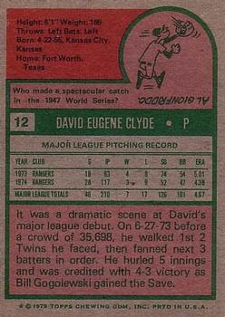 1975 Topps #12 David Clyde Back
