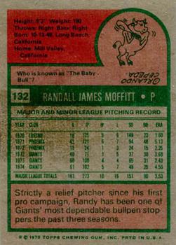 1975 Topps #132 Randy Moffitt Back