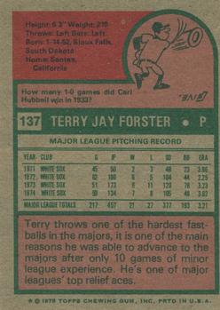 1975 Topps #137 Terry Forster Back