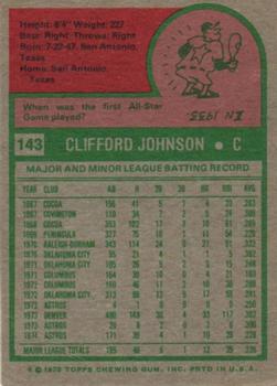 1975 Topps #143 Cliff Johnson Back