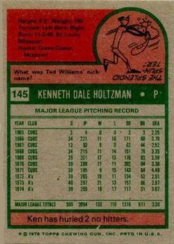 1975 Topps #145 Ken Holtzman Back