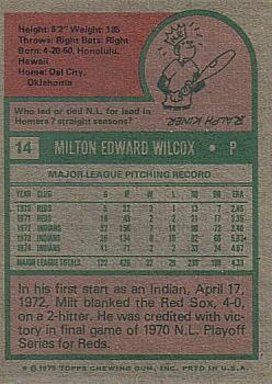 1975 Topps #14 Milt Wilcox Back