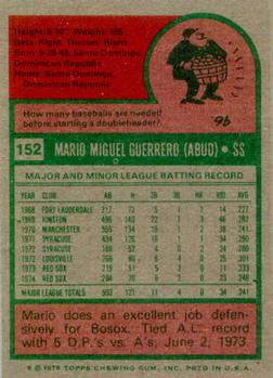 1975 Topps #152 Mario Guerrero Back