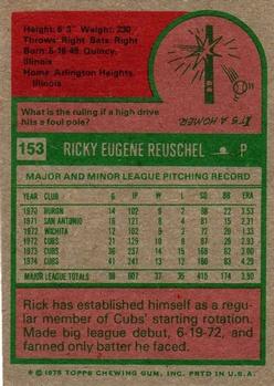 1975 Topps #153 Rick Reuschel Back