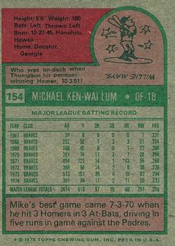 1975 Topps #154 Mike Lum Back