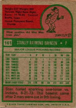 1975 Topps #161 Stan Bahnsen Back