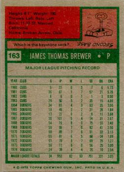 1975 Topps #163 Jim Brewer Back