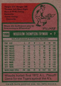 1975 Topps #166 Woodie Fryman Back