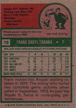 1975 Topps #16 Frank Tanana Back