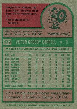 1975 Topps #177 Vic Correll Back
