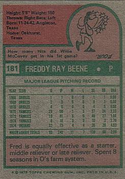1975 Topps #181 Fred Beene Back