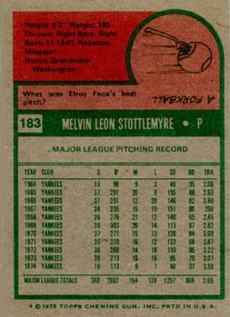 1975 Topps #183 Mel Stottlemyre Back