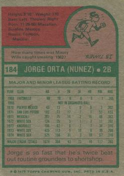 1975 Topps #184 Jorge Orta Back