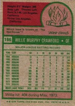1975 Topps #186 Willie Crawford Back