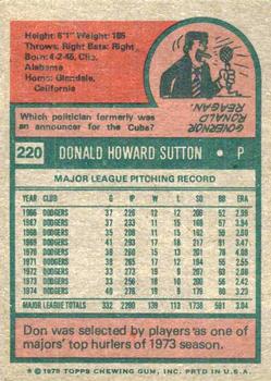 1975 Topps #220 Don Sutton Back