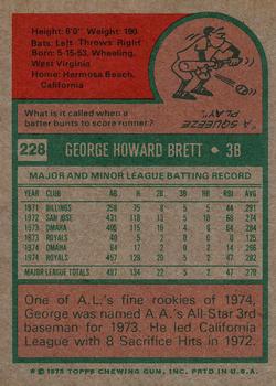 1975 Topps #228 George Brett Back
