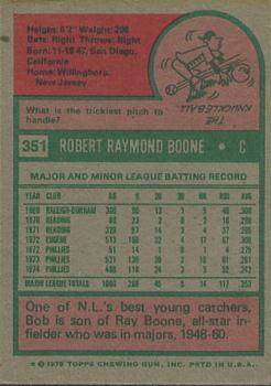 1975 Topps #351 Bob Boone Back