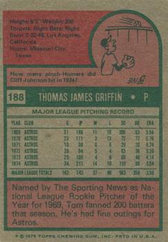 1975 Topps #188 Tom Griffin Back