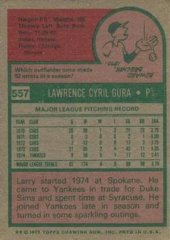 1975 Topps #557 Larry Gura Back