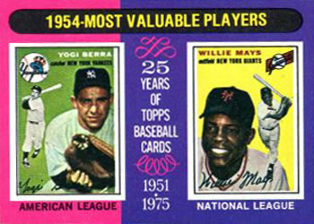1975 Topps #192 1954 MVPs (Yogi Berra / Willie Mays) Front