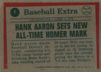 1975 Topps #1 Hank Aaron Back