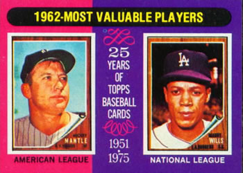 1975 Topps #200 1962 MVPs (Mickey Mantle / Maury Wills) Front