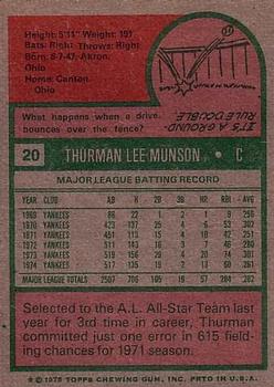 1975 Topps #20 Thurman Munson Back
