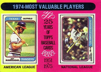 1975 Topps #212 1974 MVPs (Jeff Burroughs / Steve Garvey) Front
