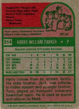 1975 Topps #214 Harry Parker Back