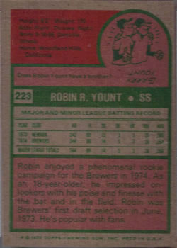 1975 Topps #223 Robin Yount Back