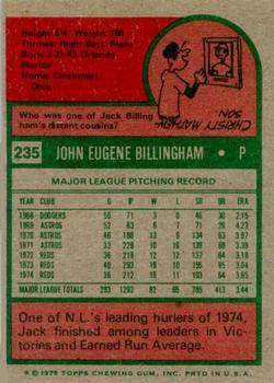 1975 Topps #235 Jack Billingham Back