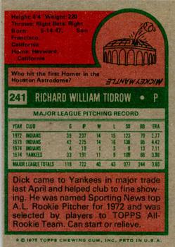 1975 Topps #241 Dick Tidrow Back