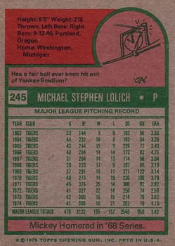 1975 Topps #245 Mickey Lolich Back
