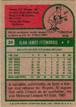 1975 Topps #24 Al Fitzmorris Back